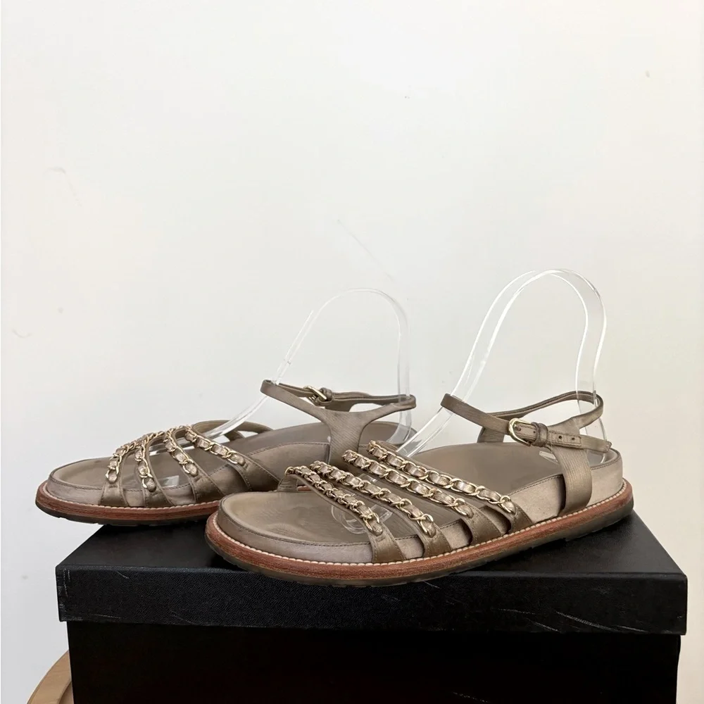 Chanel Satin Chain Strap CC Logo Sandals - Picture 5 of 9